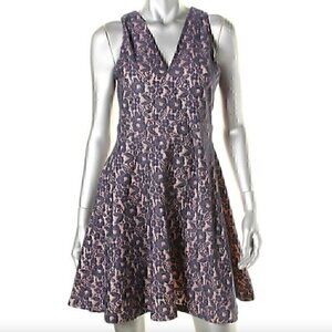 AQUA Navy Blue Lace Light Pink Lining V-Neck Sleeveless Fit Flare Skater Dress
